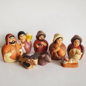 Peruvian Folk Art Baby Jesus Nativity Set Terracotta Clay Handmade Hand Painted